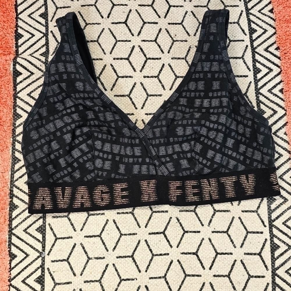 SAVAGE X FENTY LOGO METALLIC SPORTS BRA, SZ 1X